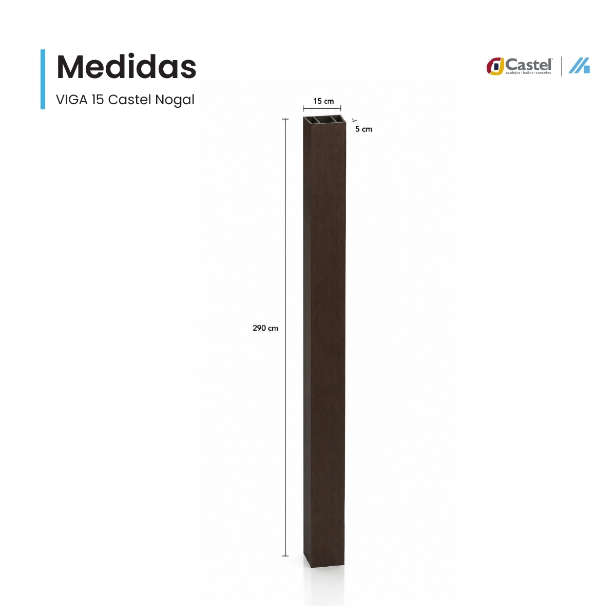 Viga Decorativa WPC Castel Viga 15 Rectangular Tono Nogal 290 cm