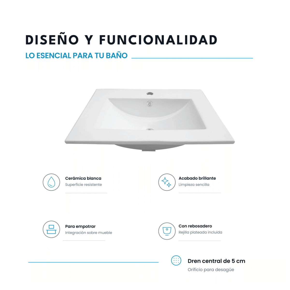 Alternative view of Cubierta para Mueble de Baño con Lavabo Cerámico Blanco 61 cm – LU-OMK-868-60E