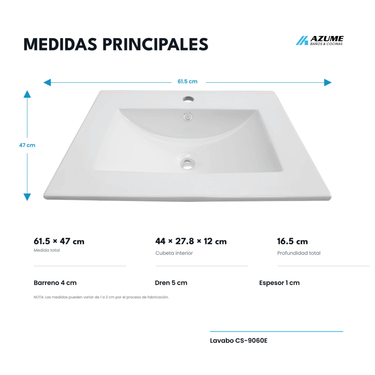 Cubierta para Mueble de Baño con Lavabo Cerámico Blanco 61 cm – LU-OMK-868-60E