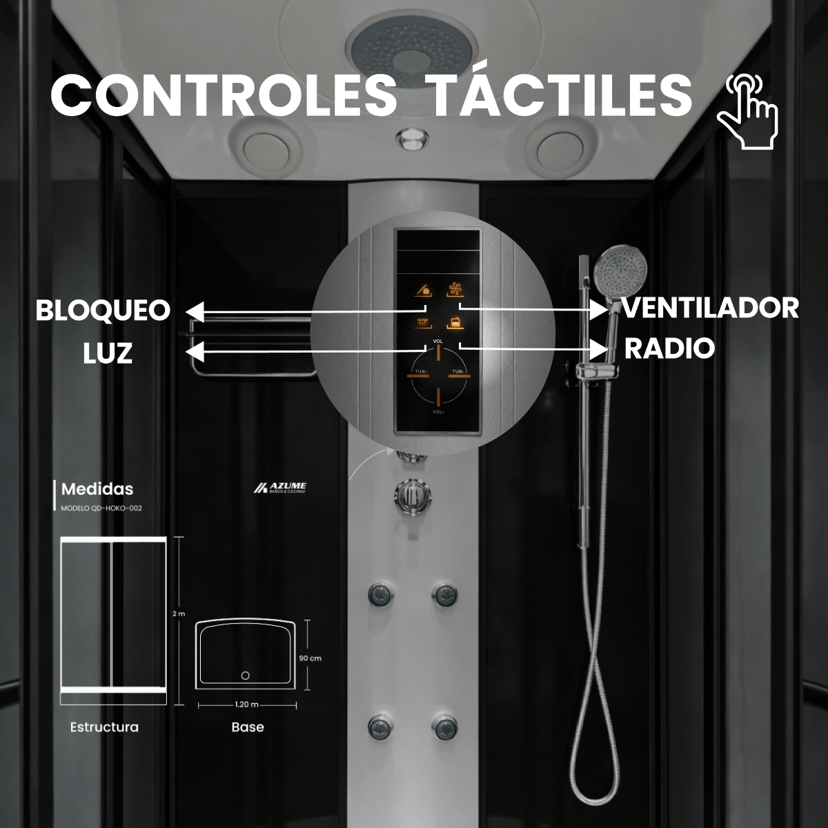 Alternative view of Cabina Quarella 109 Panel de Hidroducha, luz led - QD-109