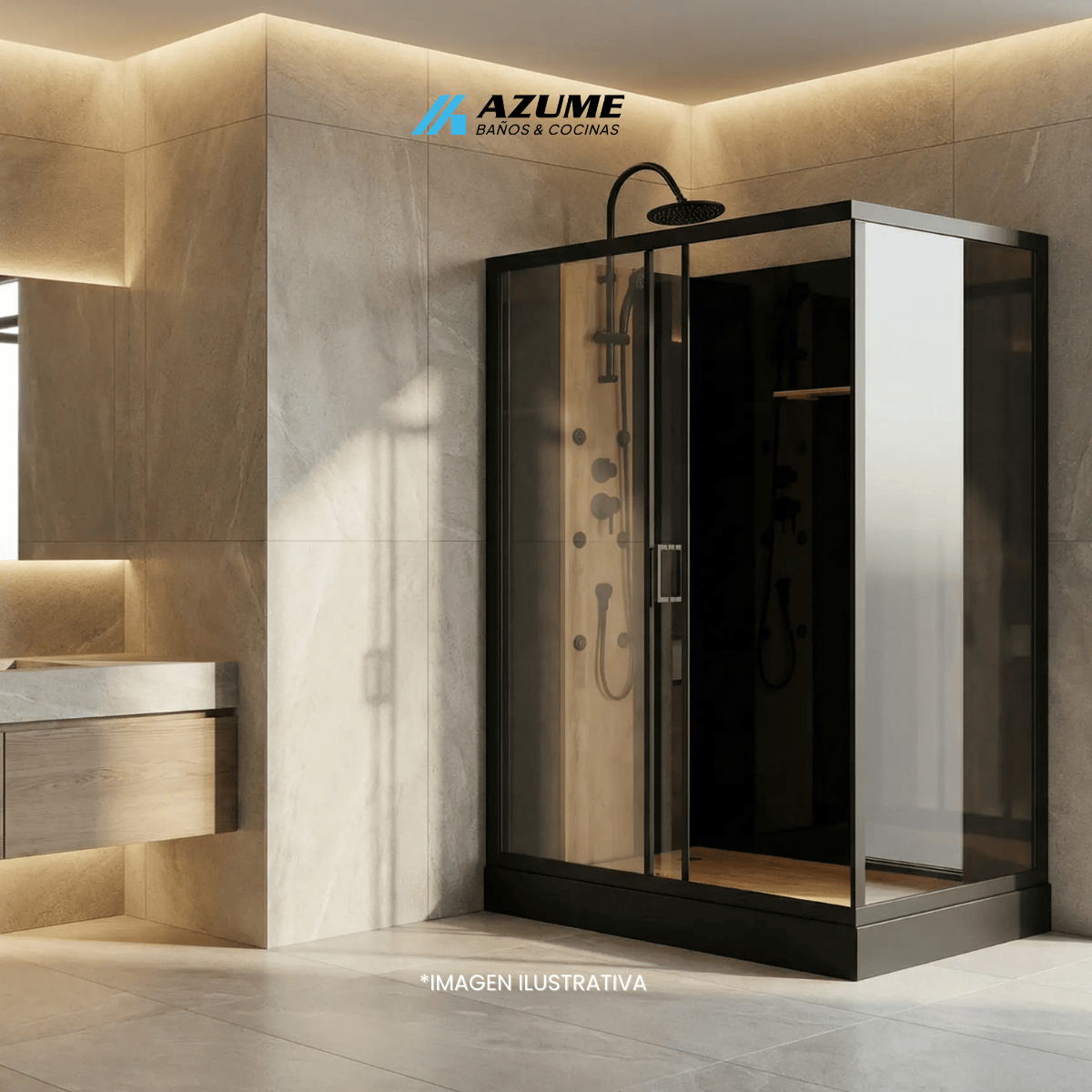 Alternative view of Cabina Quarella Negro Ducha Negro Mate Panel de Funciones - QD-HOKO-001