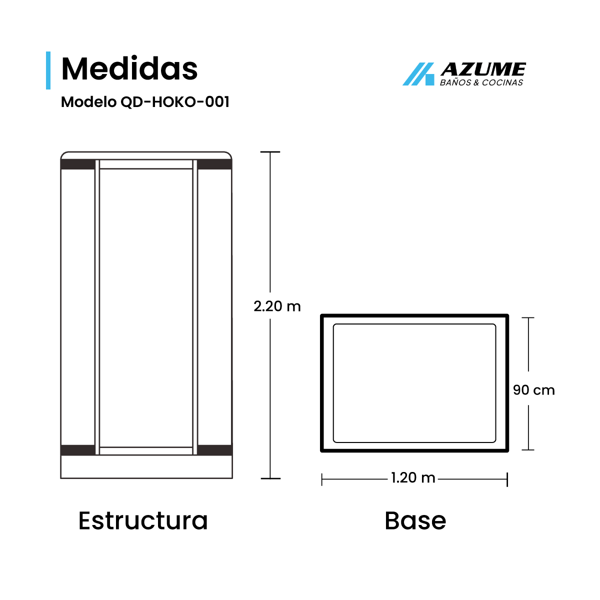 Cabina Quarella Negro Ducha Negro Mate Panel de Funciones – QD-HOKO-001