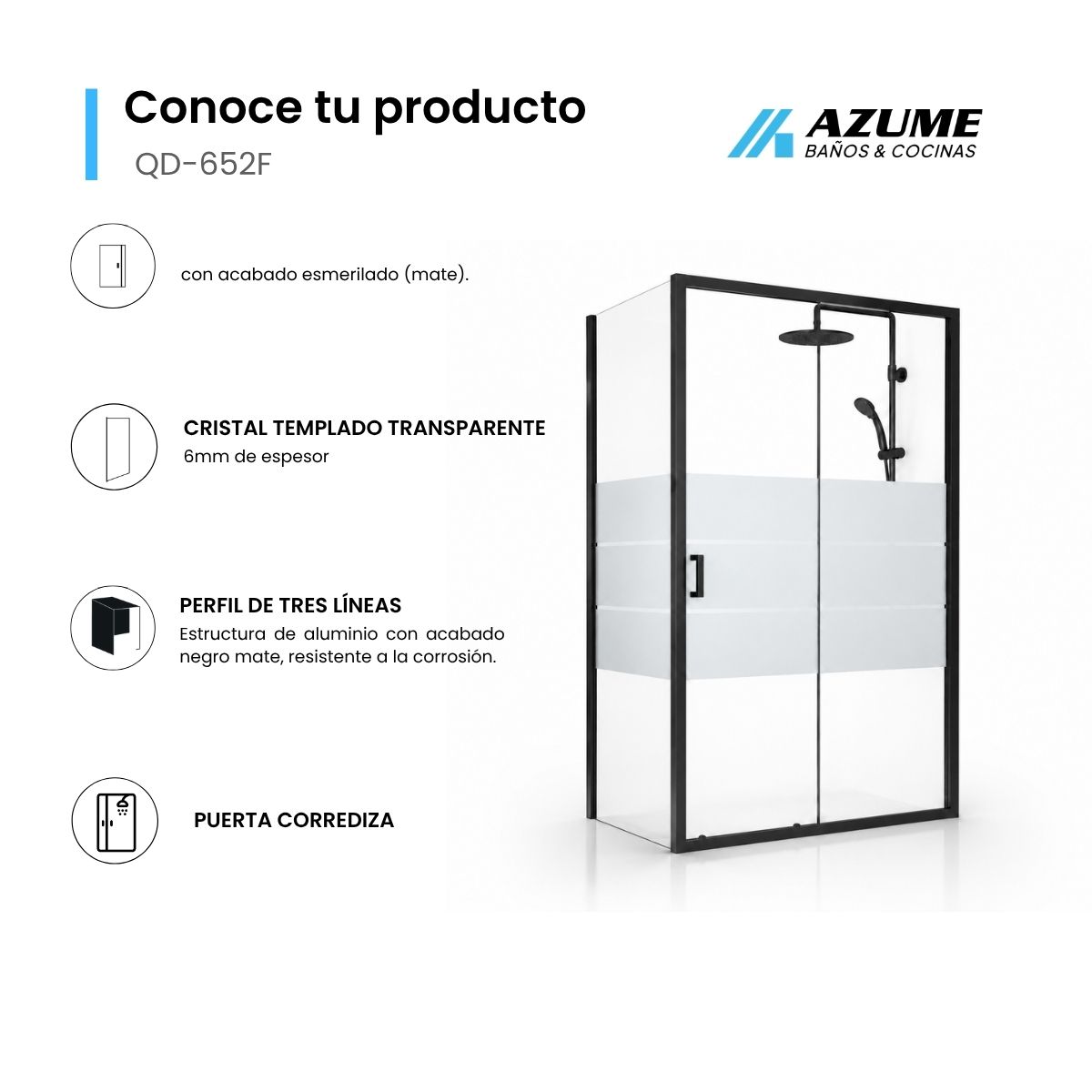Cancel de Baño Esquinero 120 x 80 cm Vidrio Templado 6 mm Negro Puerta Corrediza – QD-652F