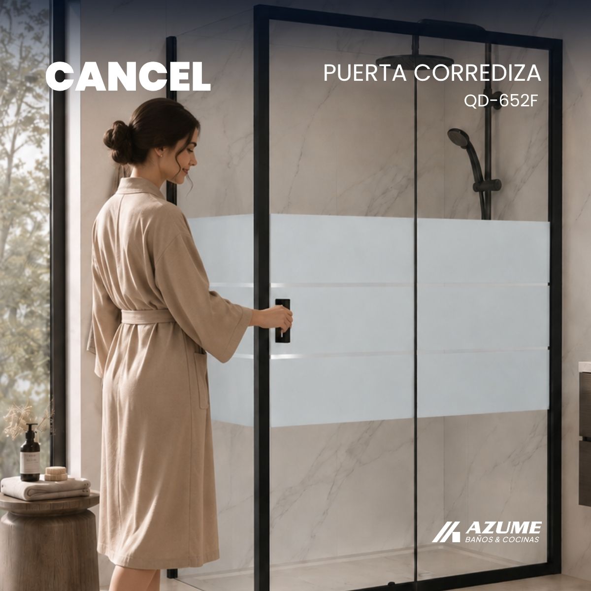 Alternative view of Cancel de Baño Esquinero 120 x 80 cm Vidrio Templado 6 mm Negro Puerta Corrediza – QD-652F