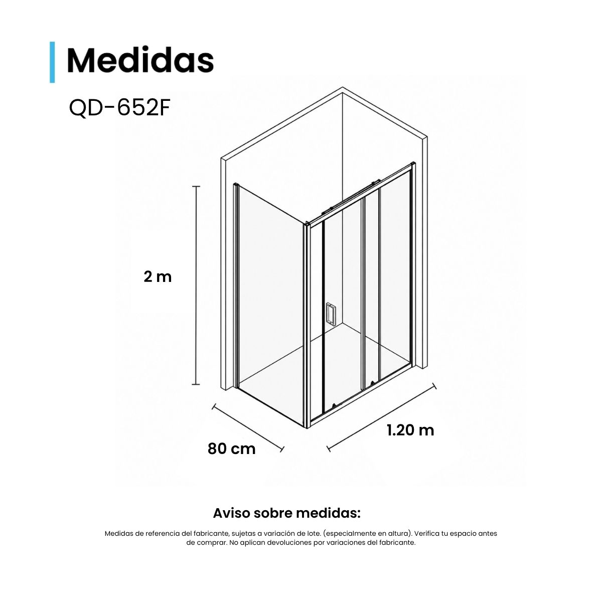 Cancel de Baño Esquinero 120 x 80 cm Vidrio Templado 6 mm Negro Puerta Corrediza – QD-652F