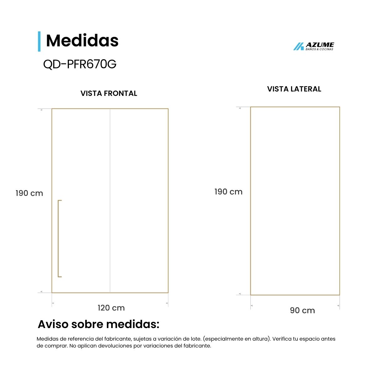 Cancel de Baño 120 x 90 cm Vidrio Templado 6 mm Perfil Dorado Puerta Corrediza – QD-PFR670G