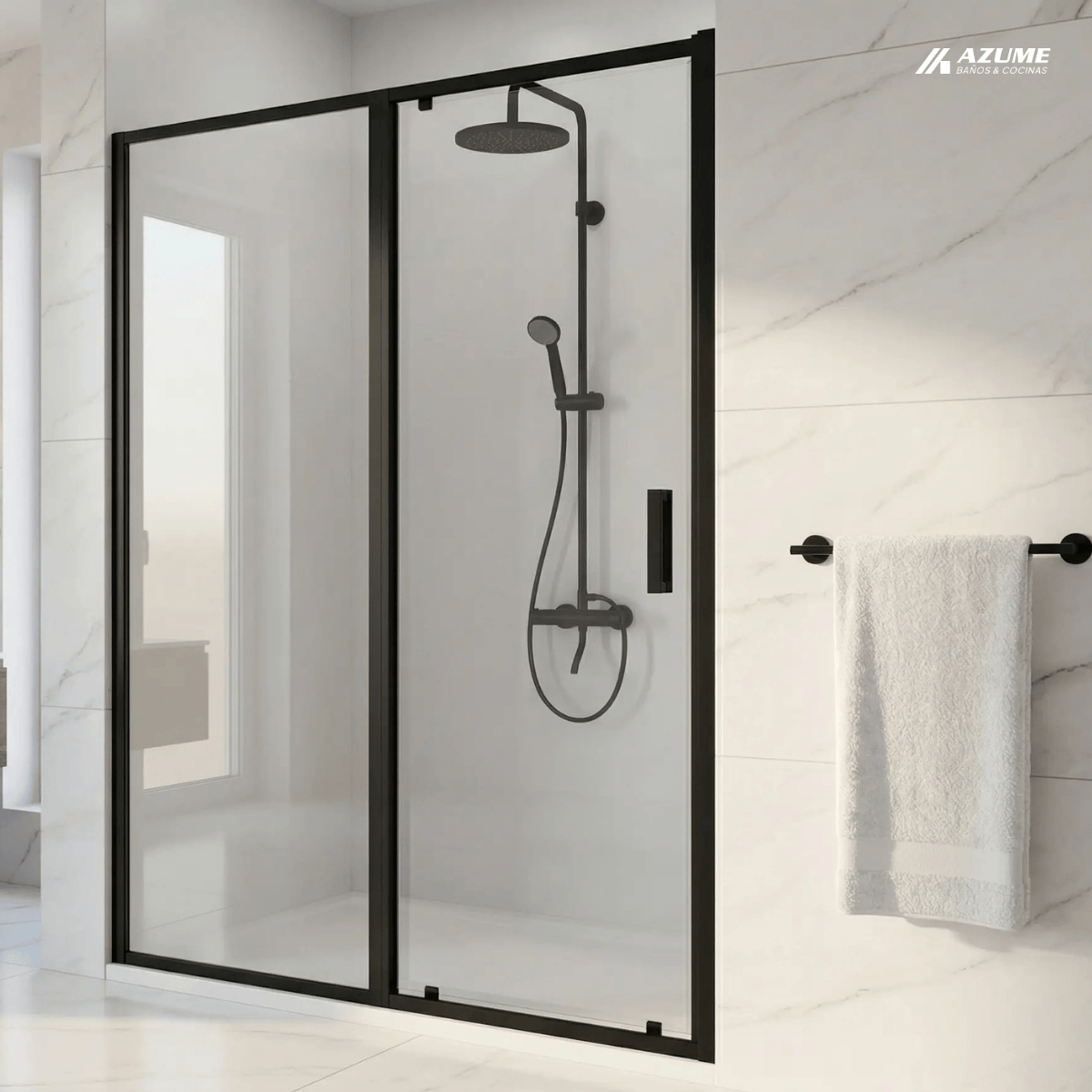 Cancel de Baño 120 x 185 cm Vidrio Transparente Perfil Negro Puerta Corrediza – QD-P6609