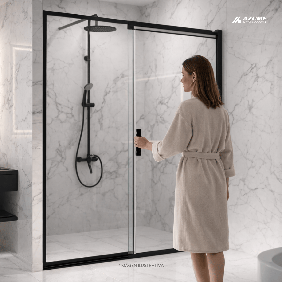 Alternative view of Cancel de Baño 120 x 185 cm Vidrio Transparente Perfil Negro Puerta Corrediza – QD-P6609