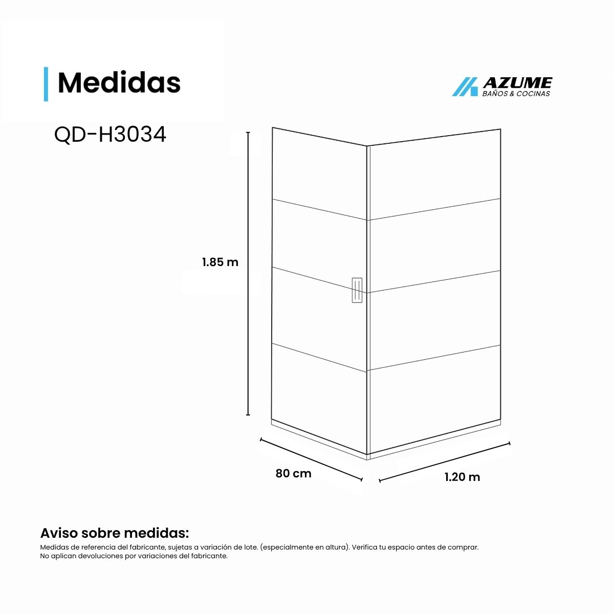 Cancel de Baño 120 x 80 cm Vidrio Templado 8 mm Marco Negro Puerta Abatible – QD-H3034