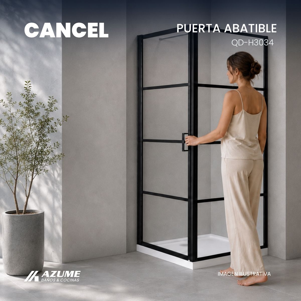 Alternative view of Cancel de Baño 120 x 80 cm Vidrio Templado 8 mm Marco Negro Puerta Abatible – QD-H3034