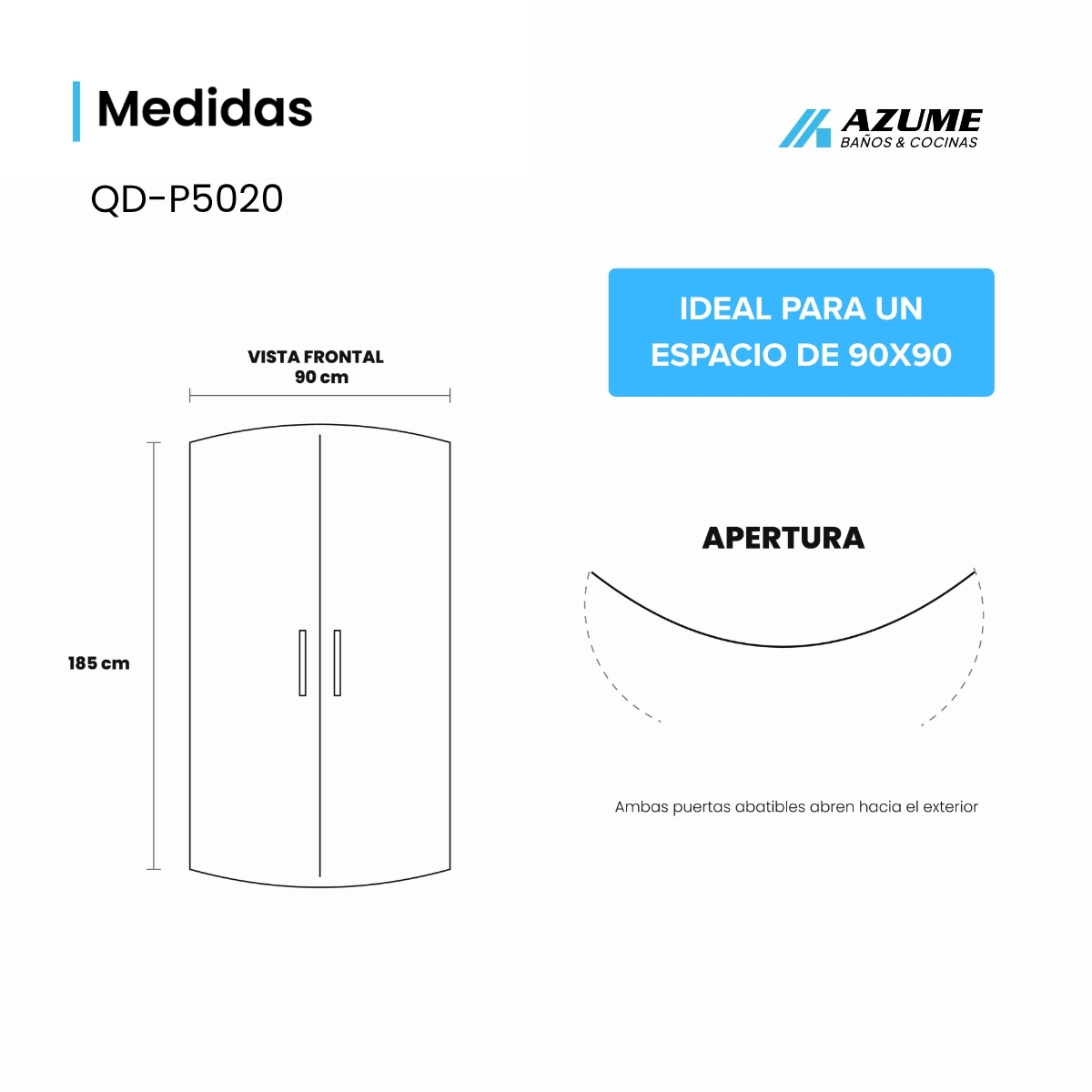 Cabina de Baño Esquinera 90 x 90 cm Vidrio Templado Gris 6 mm Perfil Negro – QD-P5020
