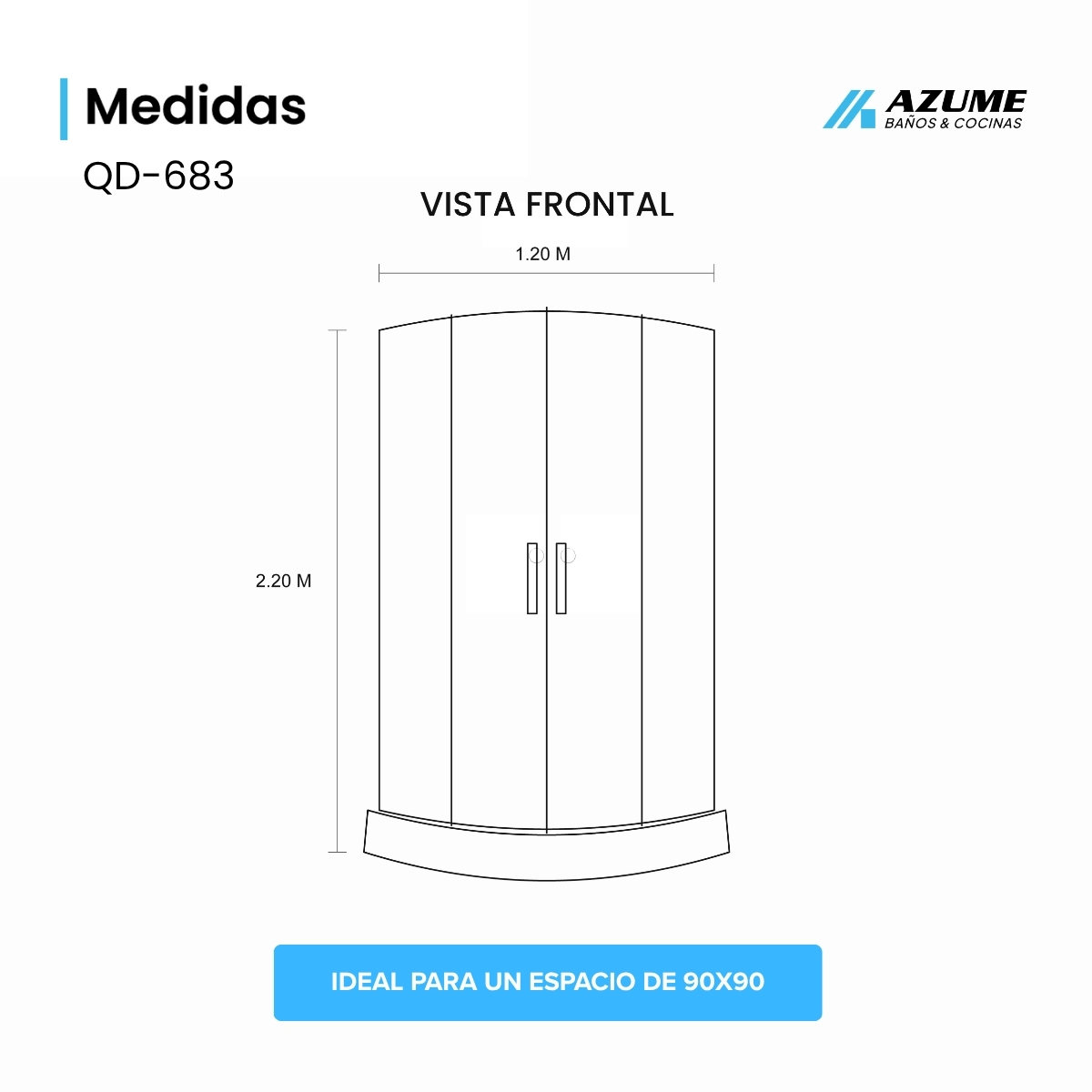 Alternative view of Cancel de Baño 90 x 90 cm Vidrio Templado 5 mm Herrajes Negros con Bandeja – QD-683