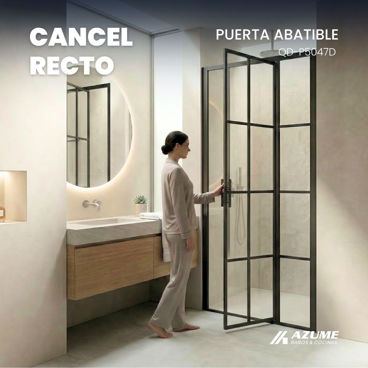 Cancel de Baño 120 x 190 cm Vidrio Transparente Marco Negro Puerta Pivotante – QD-P5047SD