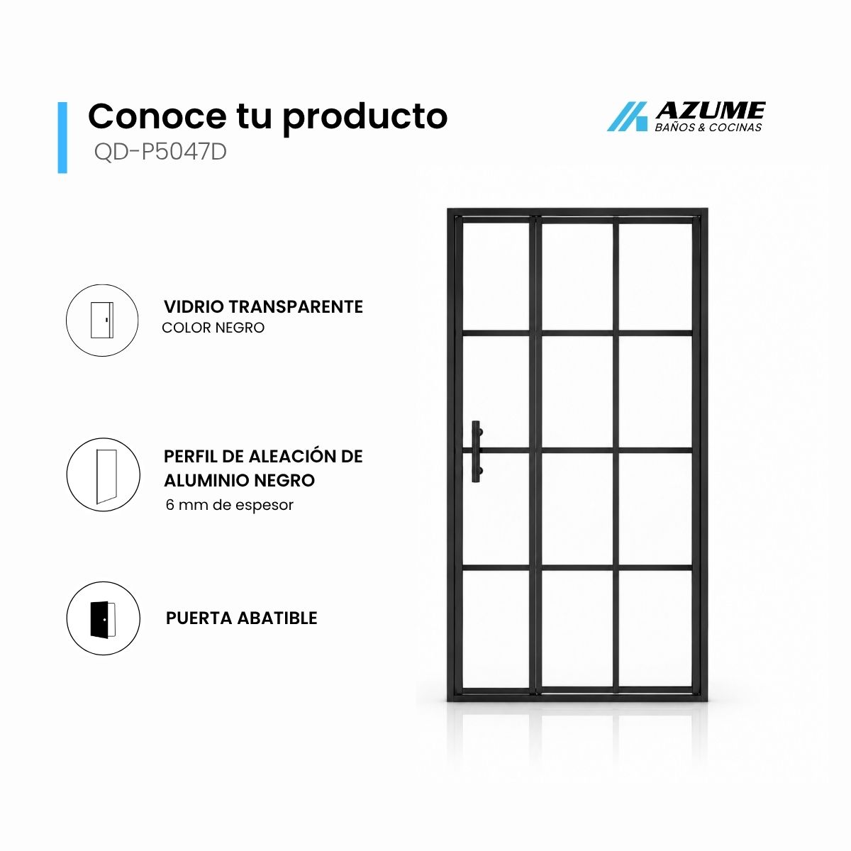 Alternative view of Cancel de Baño 120 x 190 cm Vidrio Transparente Marco Negro Puerta Pivotante – QD-P5047SD