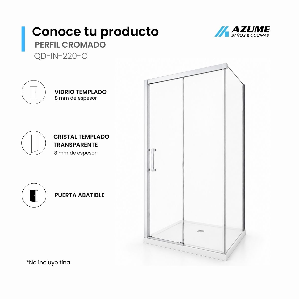 Cancel de Baño 120 x 80 cm Vidrio Templado 8 mm Acabado Cromado – QD-IN-220-C