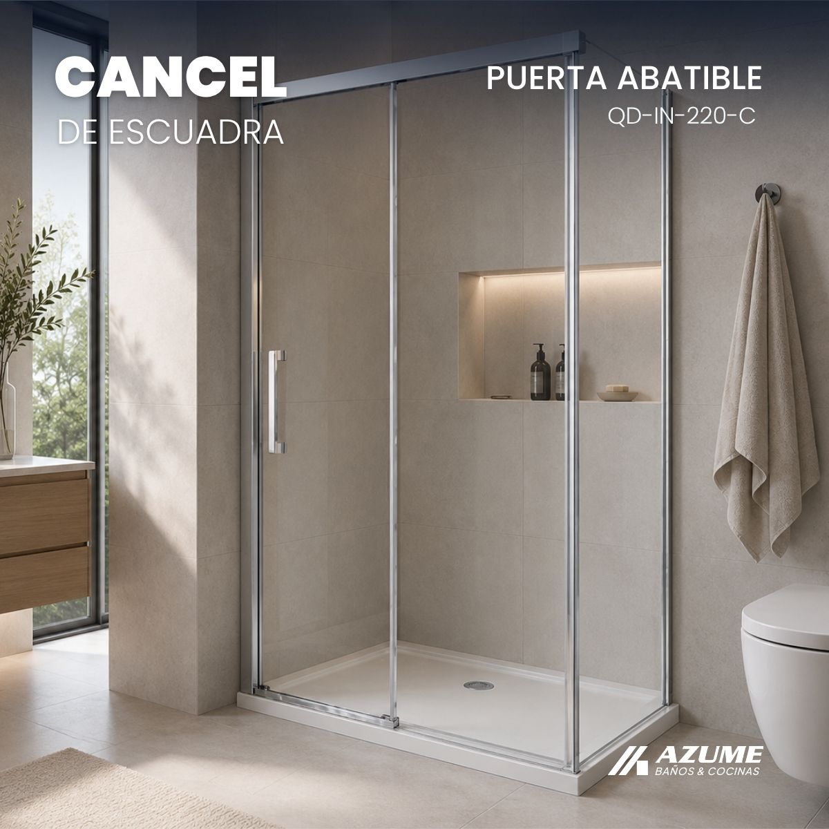 Cancel de Baño 120 x 80 cm Vidrio Templado 8 mm Acabado Cromado – QD-IN-220-C