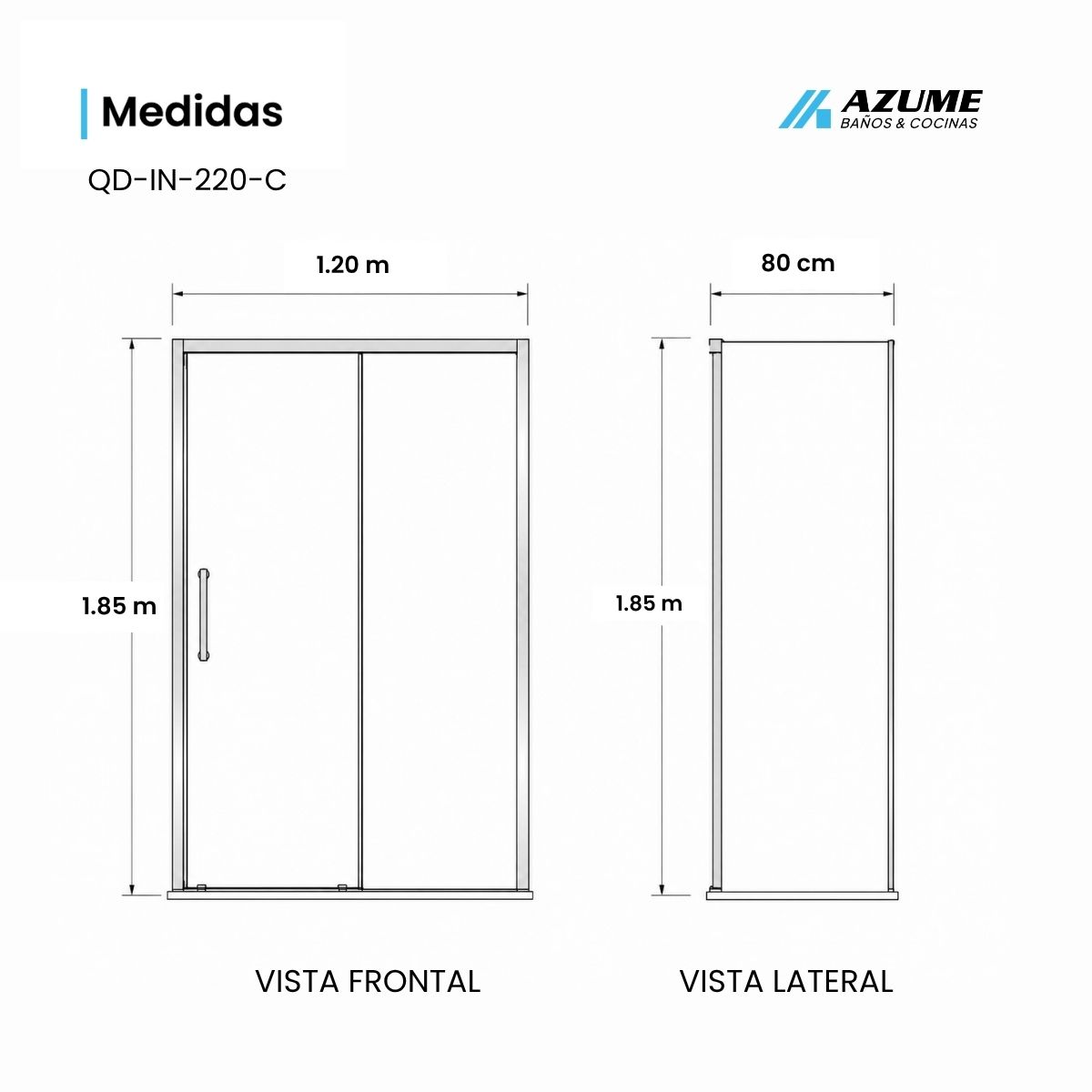 Alternative view of Cancel de Baño 120 x 80 cm Vidrio Templado 8 mm Acabado Cromado – QD-IN-220-C