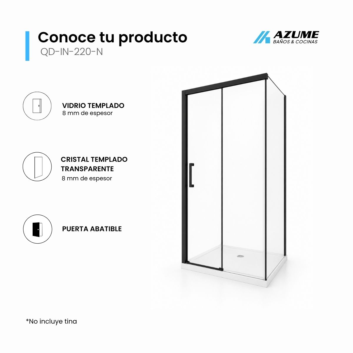 Cancel de Baño 120 x 80 cm Vidrio Templado Negro 8 mm – QD-IN-220-N