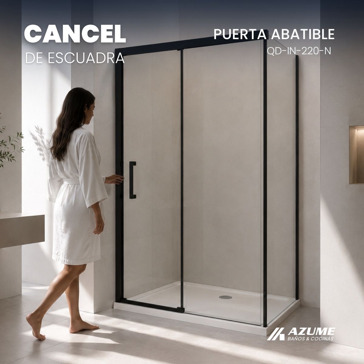 Cancel de Baño 120 x 80 cm Vidrio Templado Negro 8 mm – QD-IN-220-N