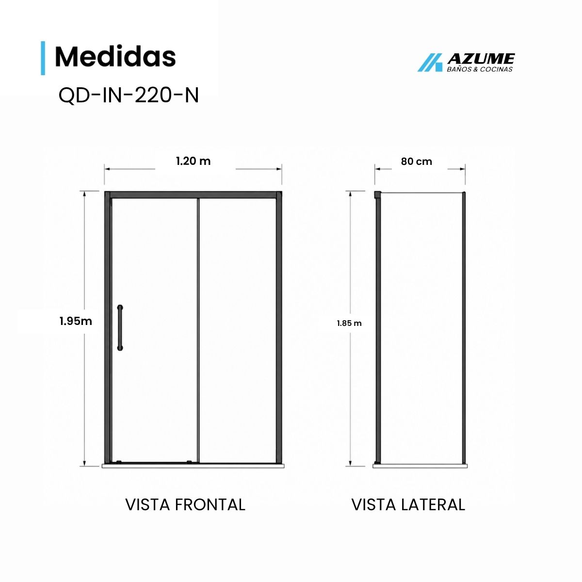 Alternative view of Cancel de Baño 120 x 80 cm Vidrio Templado Negro 8 mm – QD-IN-220-N