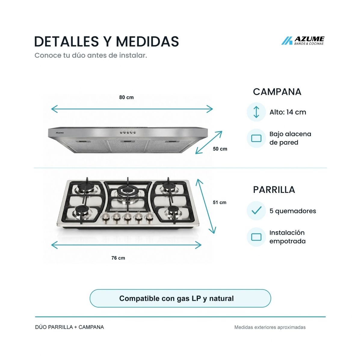 Alternative view of Dúo Parrilla y Campana de Cocina Maxims Steel 76 Acero Inoxidable – MX-DUOM76SS