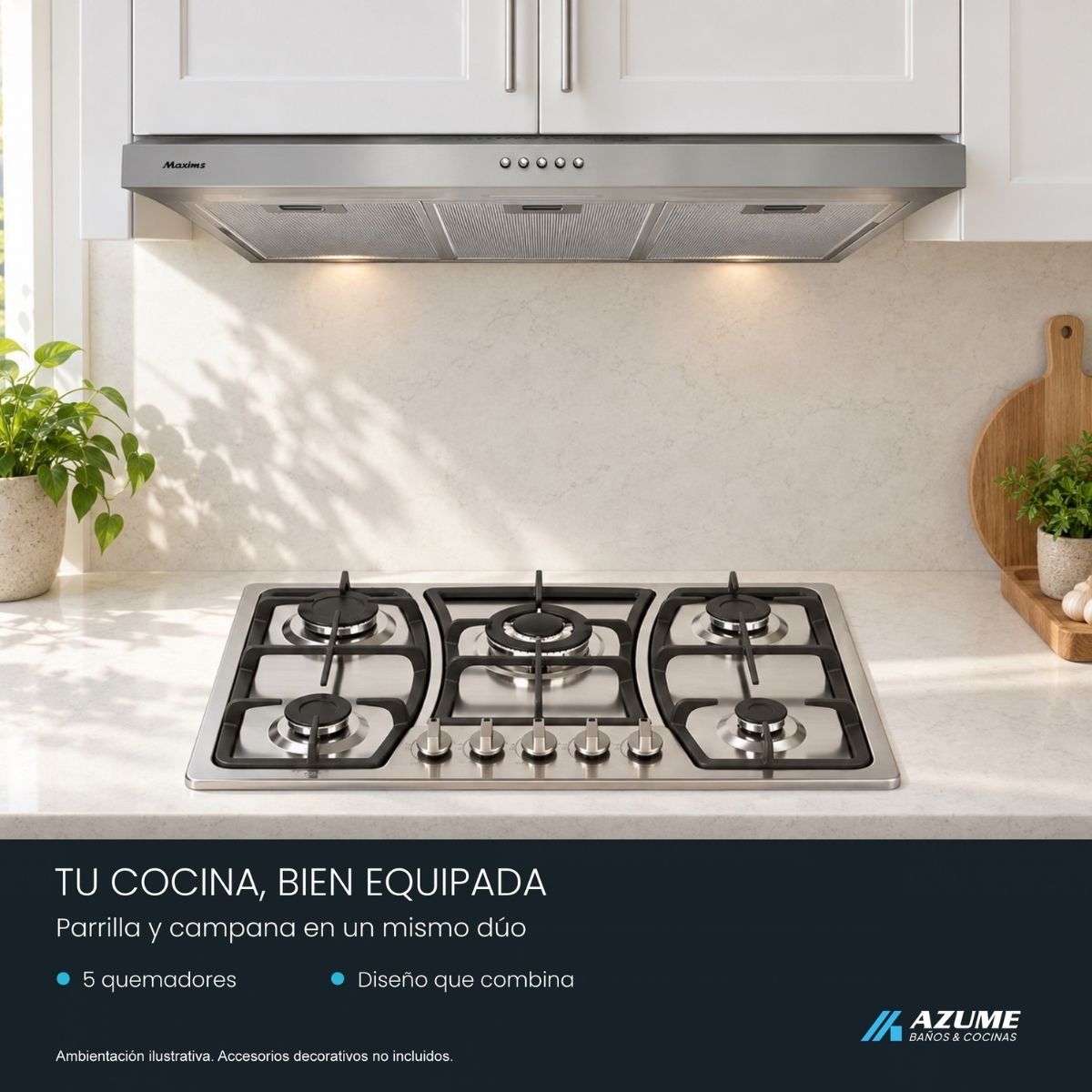 Dúo Parrilla y Campana de Cocina Maxims Steel 76 Acero Inoxidable – MX-DUOM76SS