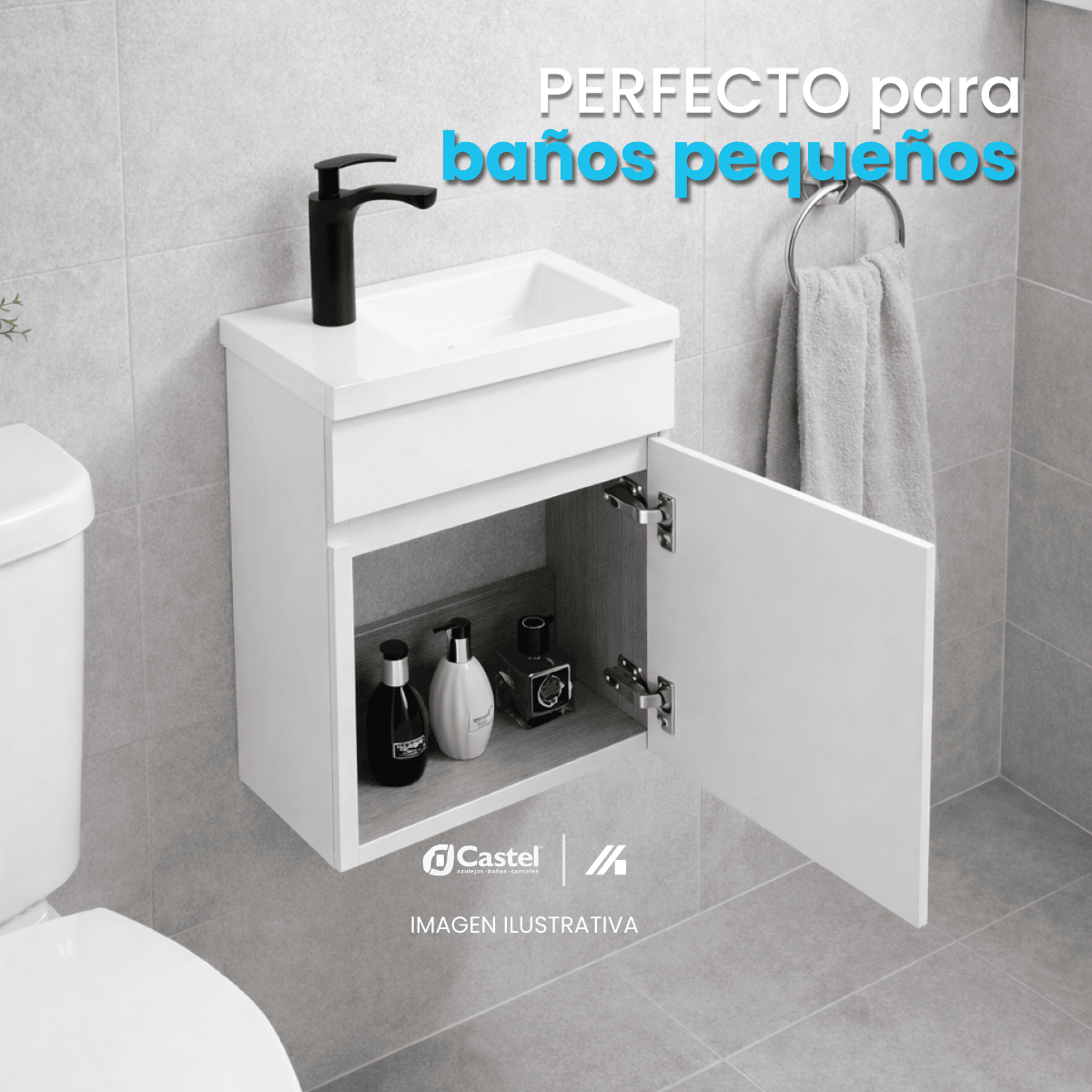 Gabinete Para Baño Castel 40 Cm Monomando y Contra- CA-KIT GALICIA BLANCO