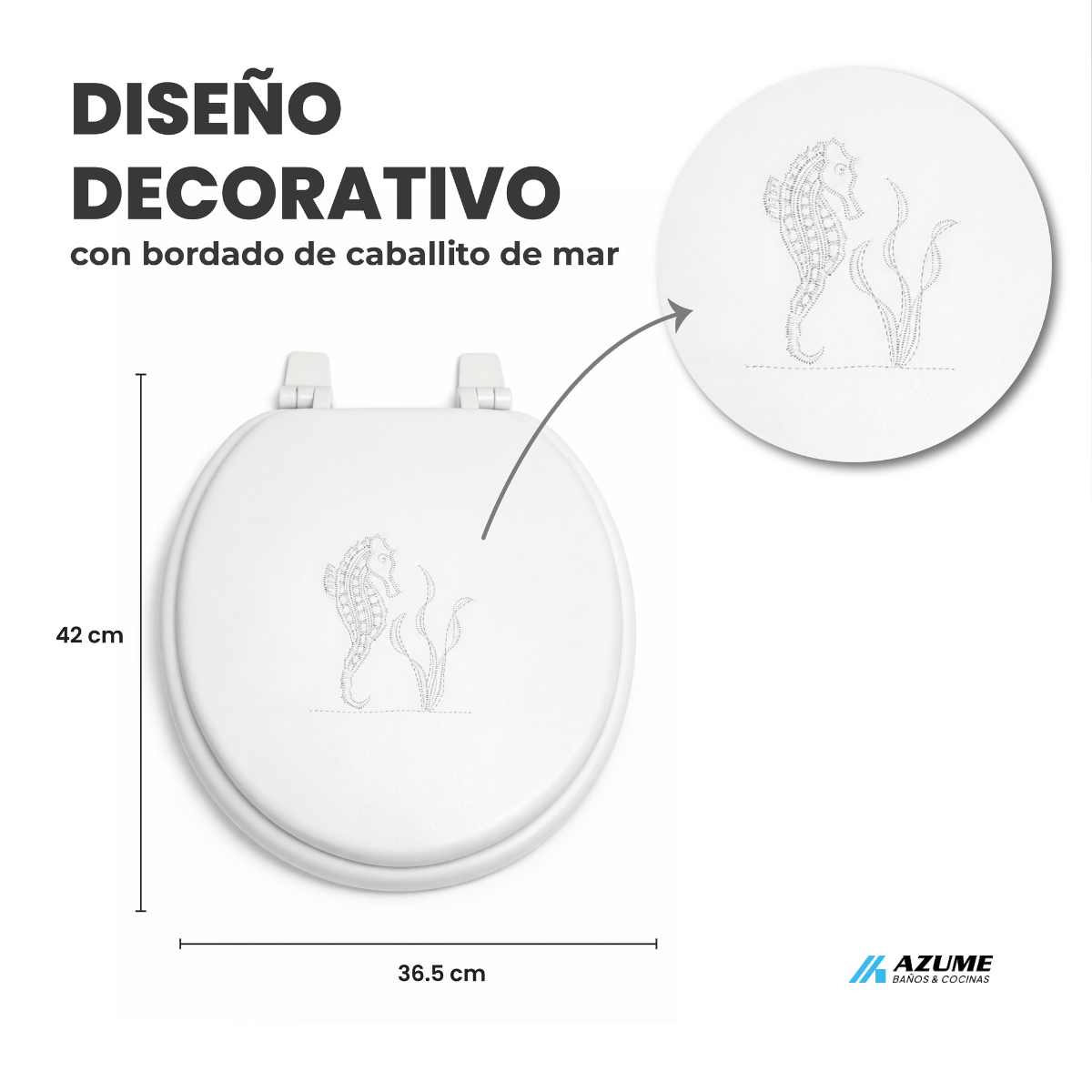 Asiento para Sanitario Acojinado Decor Plus Blanco Bordado – BE-211 000
