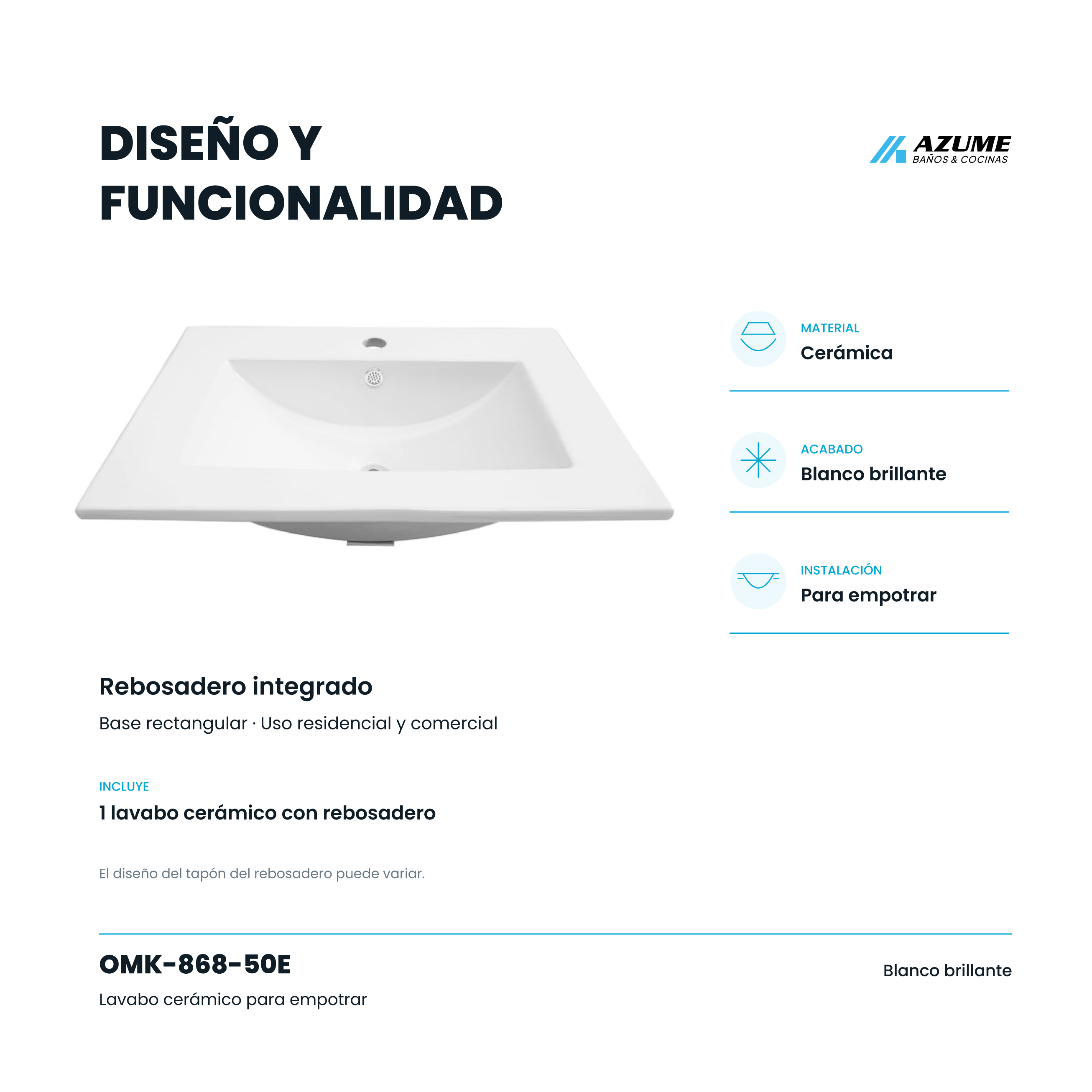 Alternative view of Cubierta Cerámica para Mueble de Baño 51 cm Blanco – LU-OMK-868-50E