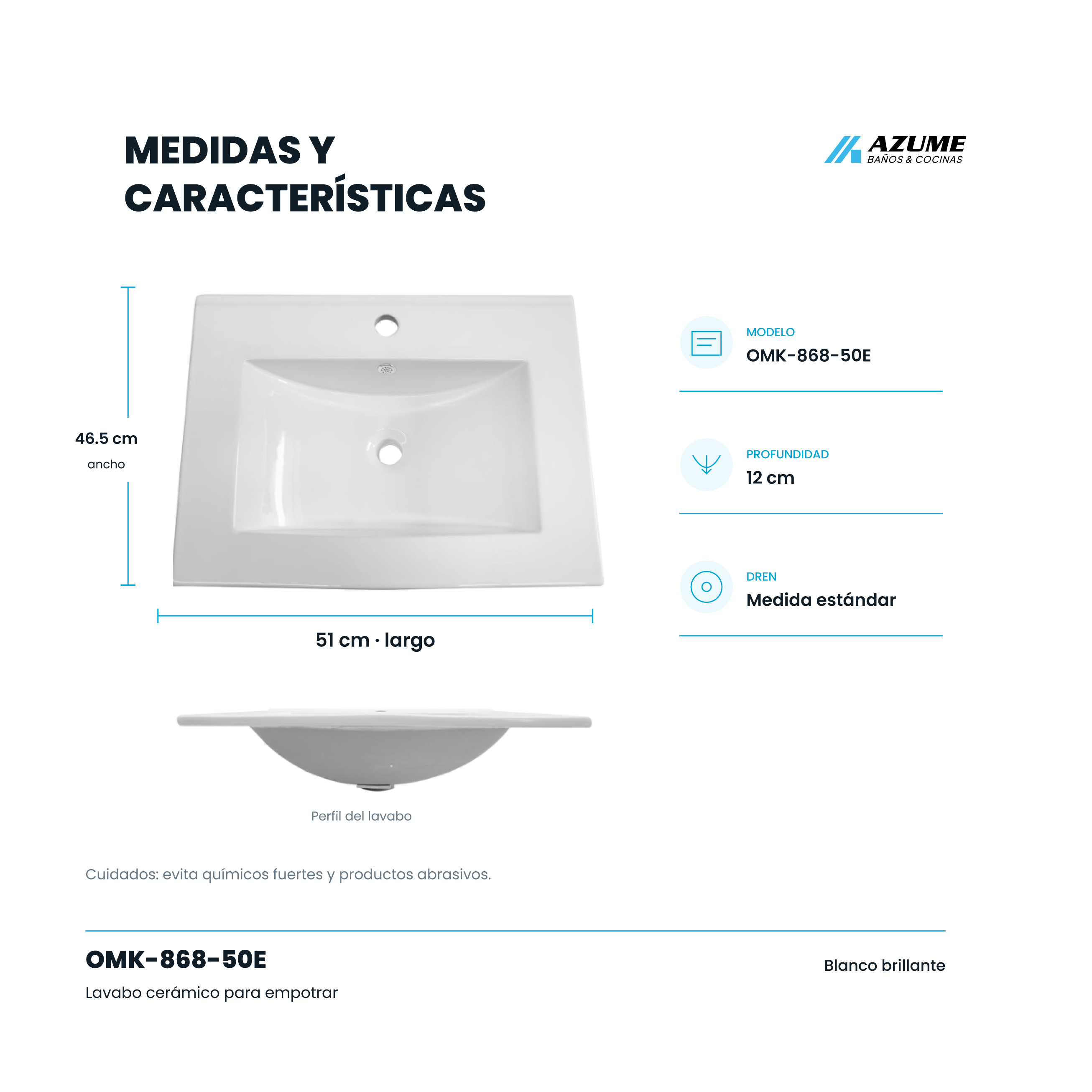 Cubierta Cerámica para Mueble de Baño 51 cm Blanco – LU-OMK-868-50E Cubierta Cerámica para Mueble de Baño 51 cm Blanco – LU-OMK-868-50E