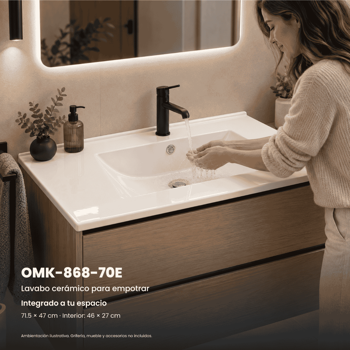 Cubierta Cerámica Empotrable para Mueble de Baño con Rebosadero 71 cm – LU-OMK-868-70E Cubierta Cerámica Empotrable para Mueble de Baño con Rebosadero 71 cm – LU-OMK-868-70E