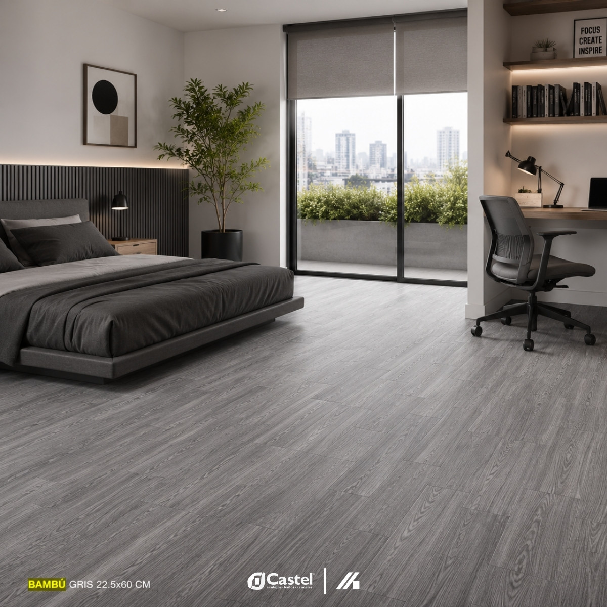 Alternative view of Piso porcelanico Castel 22.5 ×120 Bambu Caja 14 pza - CA-BAMBU 26 GRIS