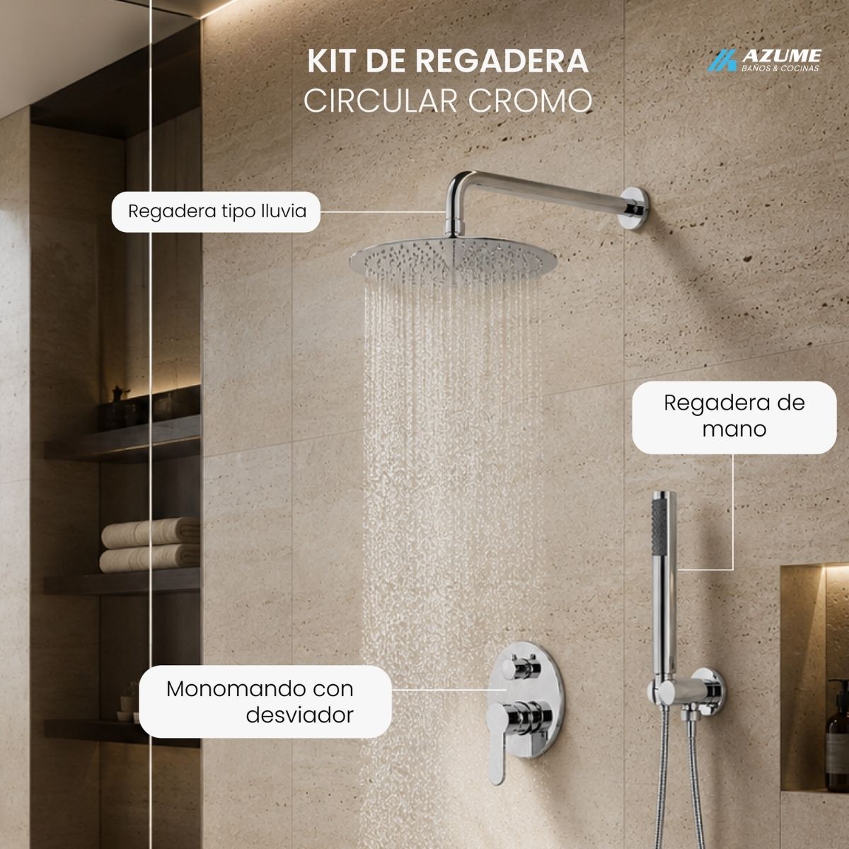Kit de regadera Cromado Cirucular con Telefono – HG-N8002C