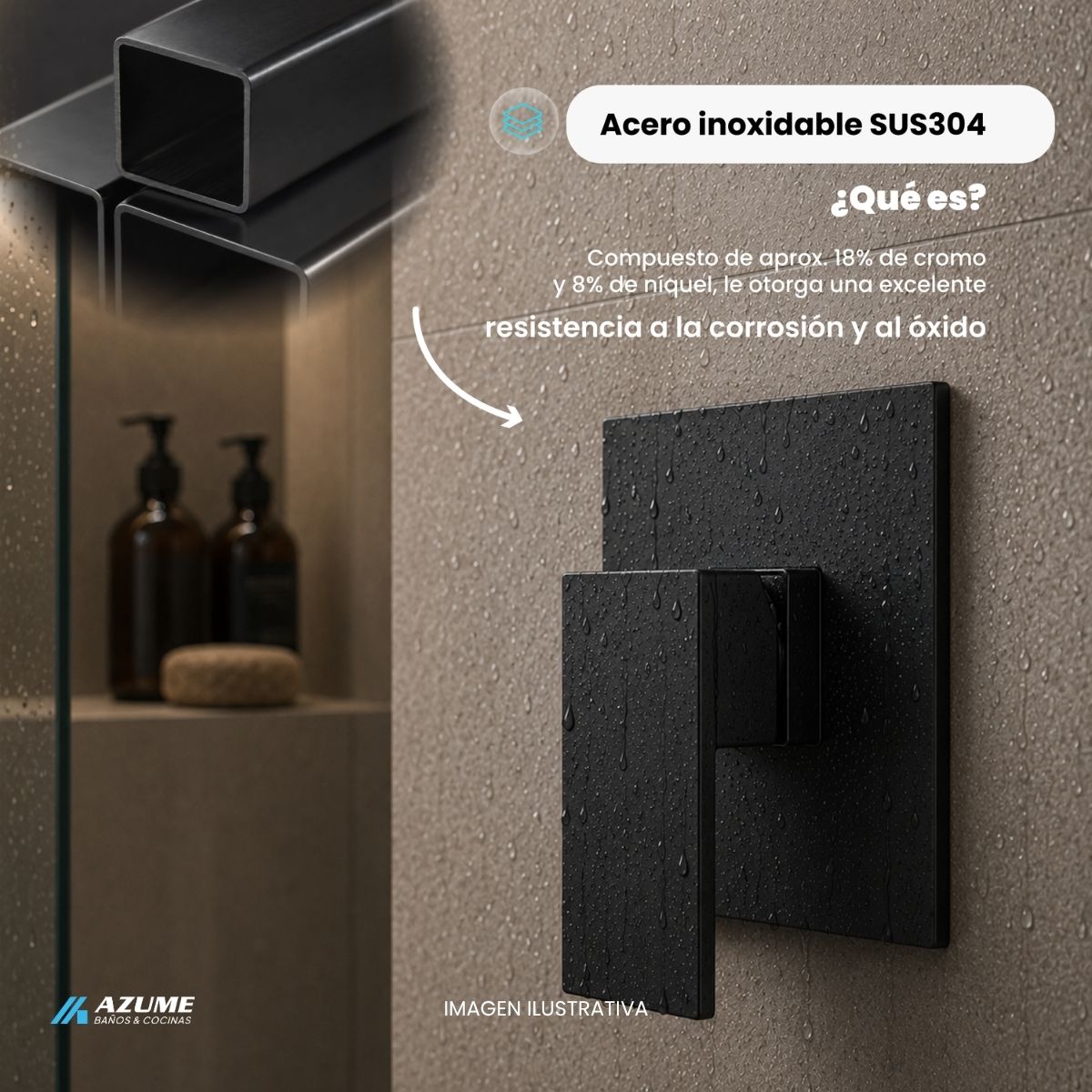 Kit De Regadera Negro Mate Cuadrado 2 pza – HG-N8003B