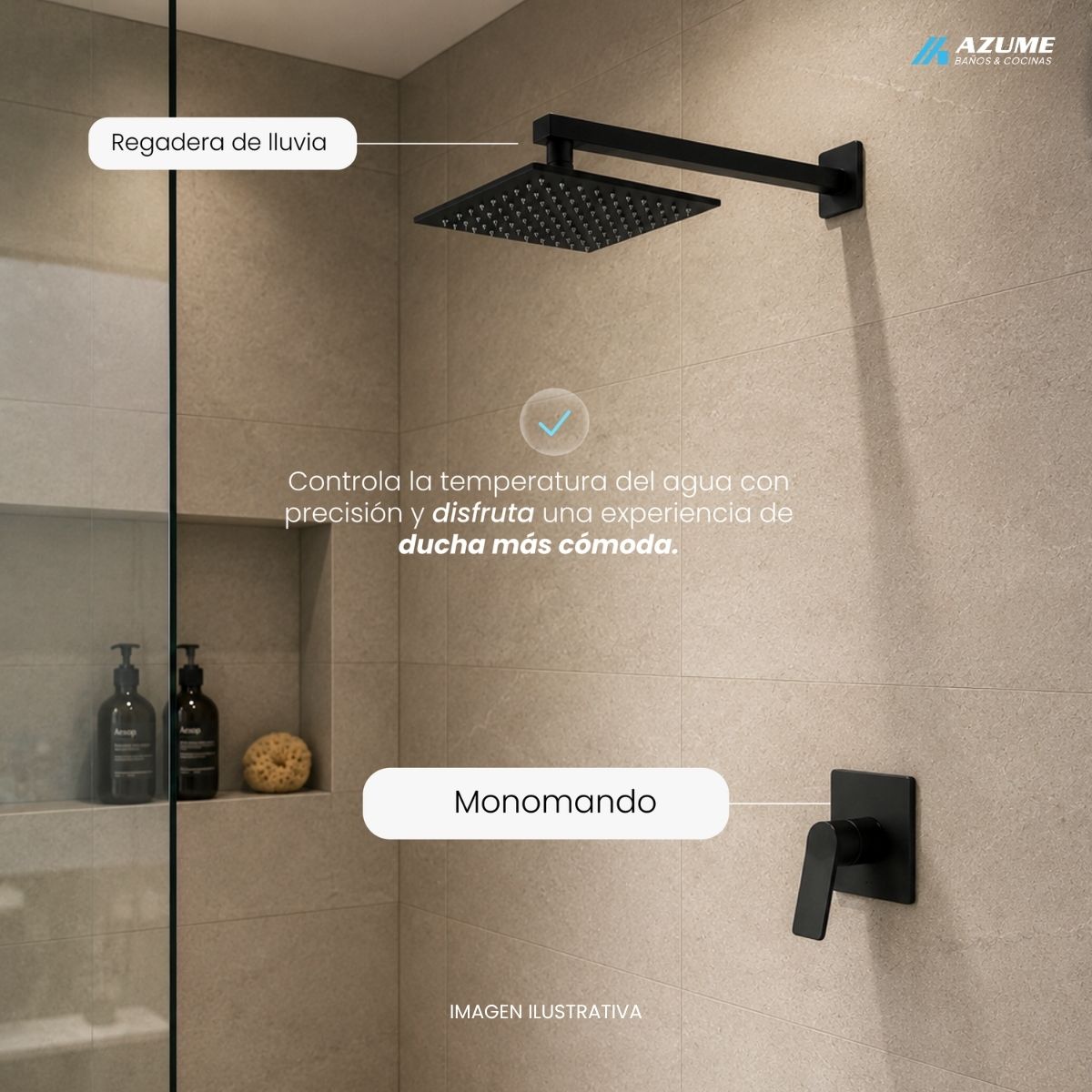 Kit De Regadera Negro Mate Cuadrado 2 pza – HG-N8003B