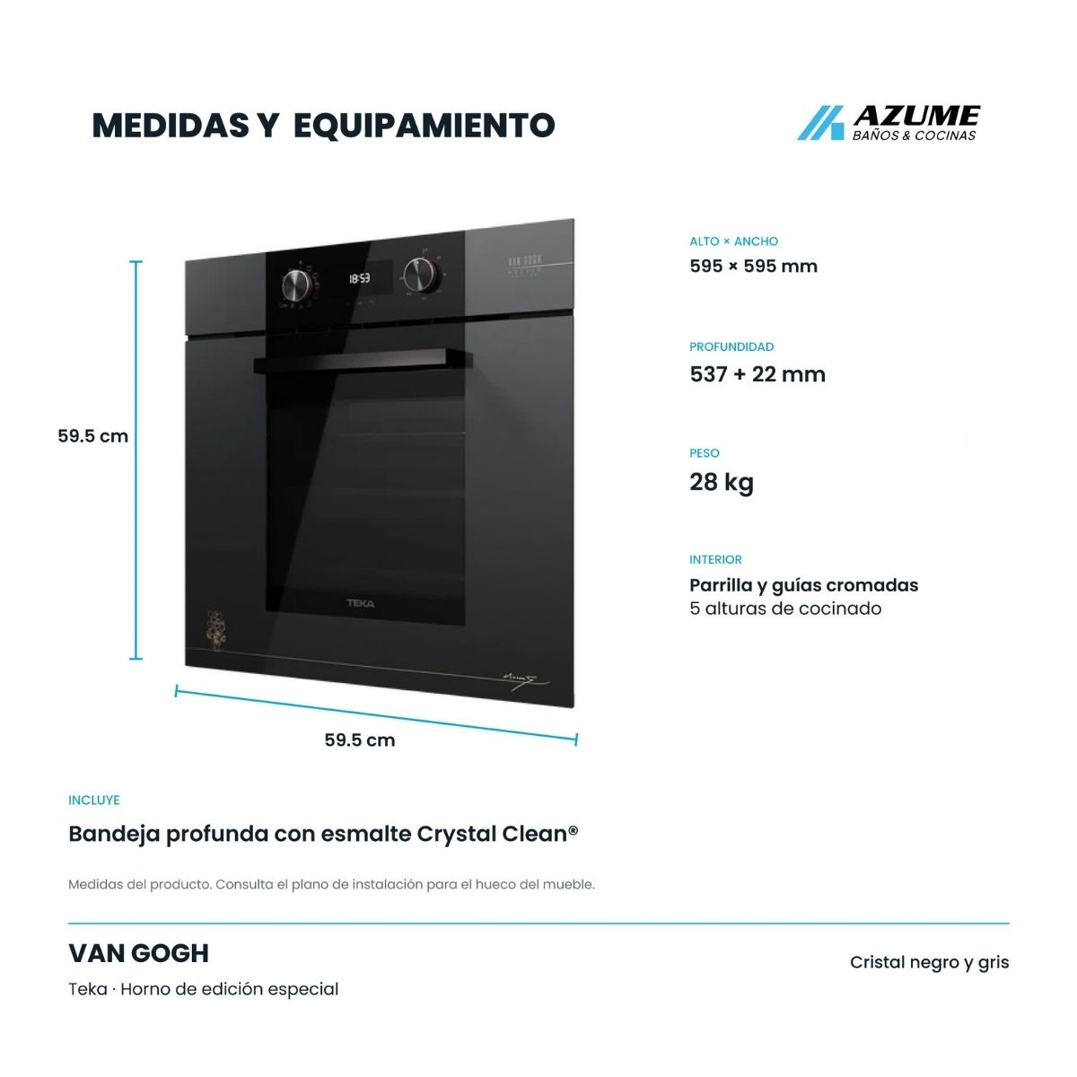 Horno Eléctrico Empotrable Teka Maestro HLB 84 Van Gogh 60 cm Cristal Negro – TK-111000098