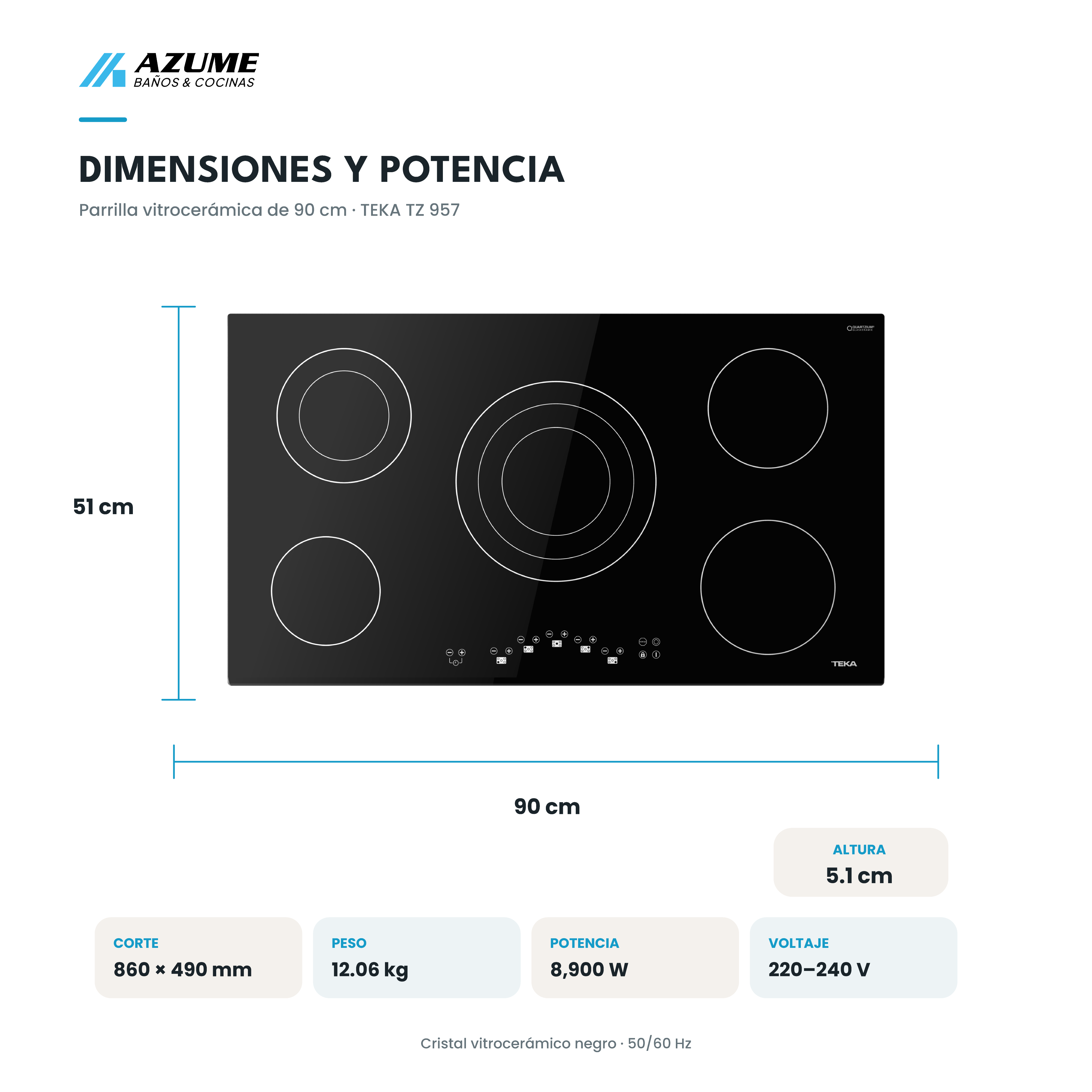 Alternative view of Parrilla Eléctrica Vitrocerámica Teka TZ 951 BK 90 cm 5 Zonas Touch Control – TK-112530006