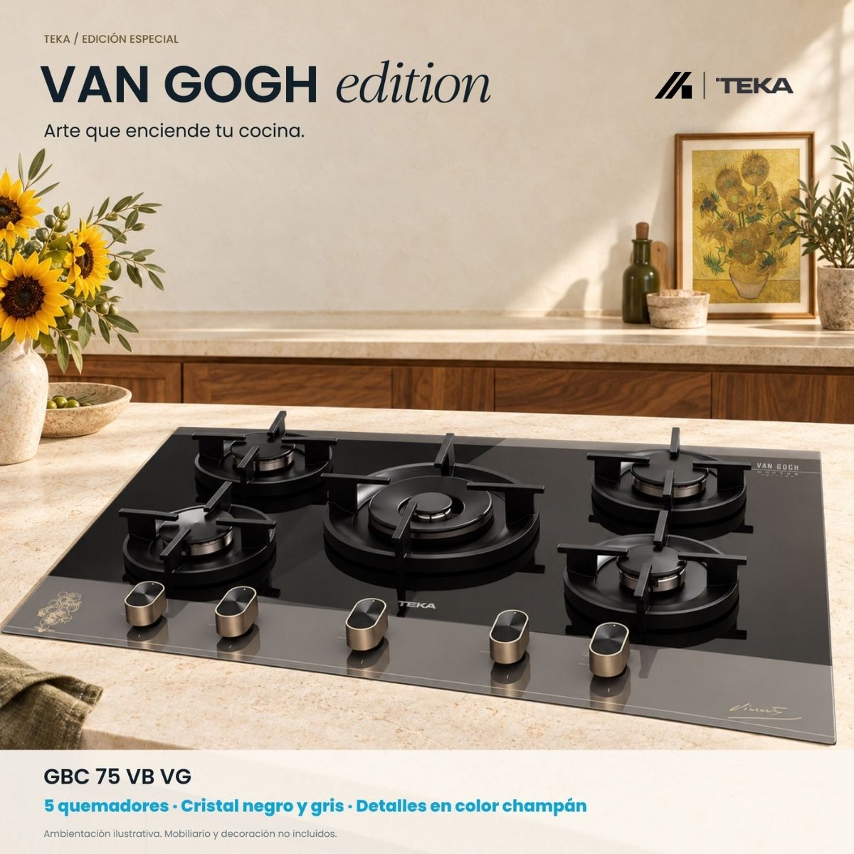 Parrilla de Gas Empotrable Teka Maestro GBC 75 Van Gogh 5 Quemadores Cristal Negro – TK-112570244 Parrilla de Gas Empotrable Teka Maestro GBC 75 Van Gogh 5 Quemadores Cristal Negro – TK-112570244