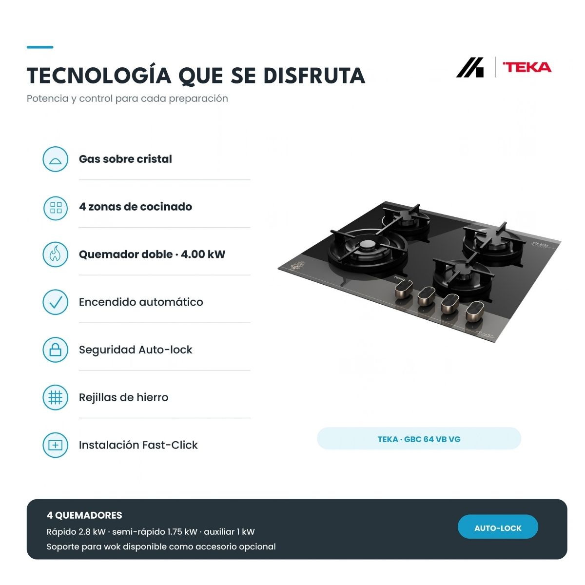 Alternative view of Parrilla de Gas Empotrable Teka Maestro GBC 64 Van Gogh 60 cm 4 Quemadores – TK-112570242