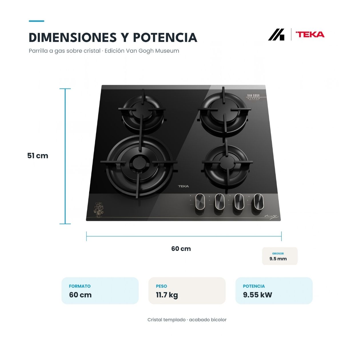 Parrilla de Gas Empotrable Teka Maestro GBC 64 Van Gogh 60 cm 4 Quemadores – TK-112570242