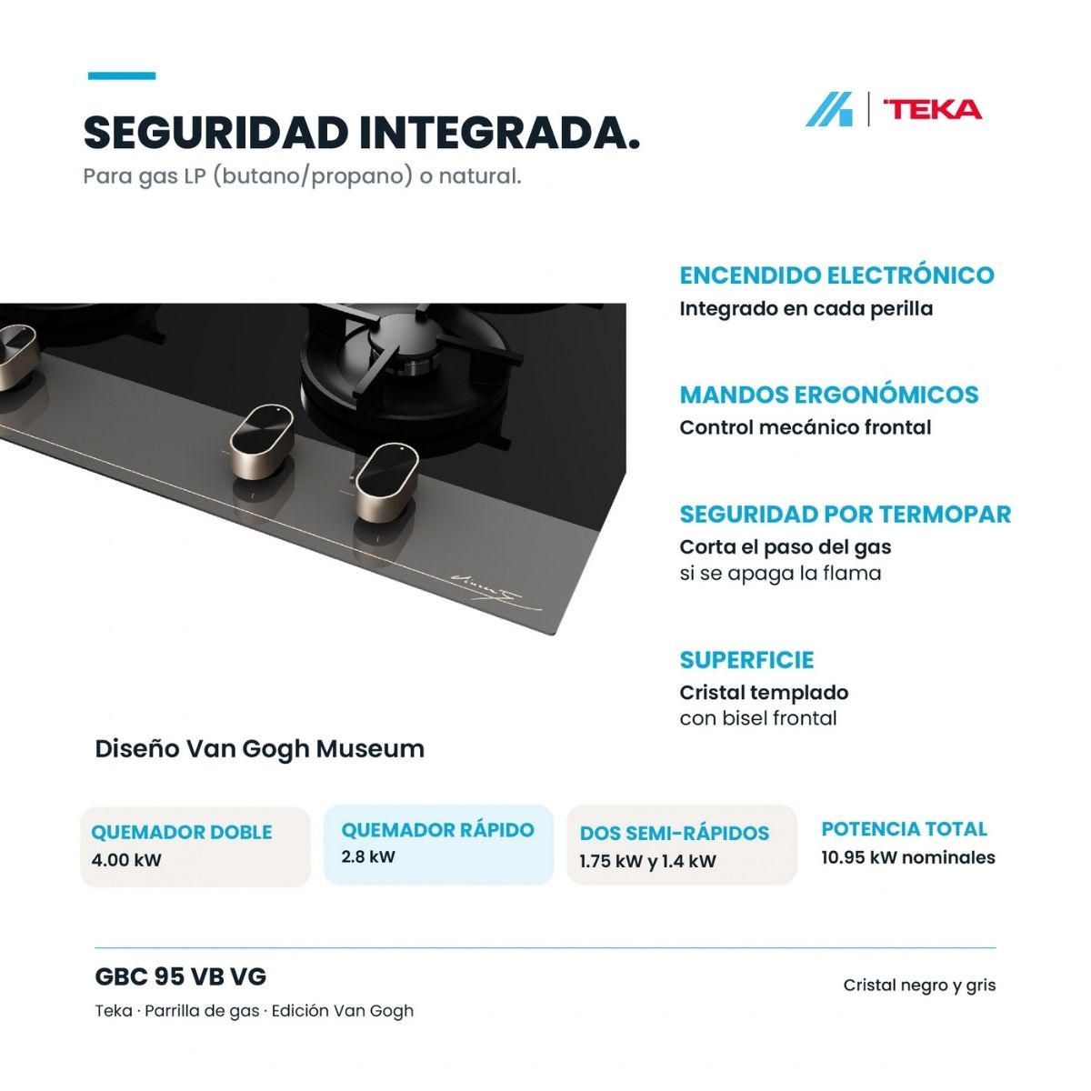 Parrilla de Gas Empotrable Teka Maestro GBC 95 Van Gogh 90 cm 5 Quemadores – TK-112570246