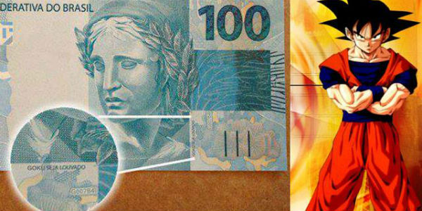 Imprimen billetes con frase "Alabado sea Gokú" en Brasil