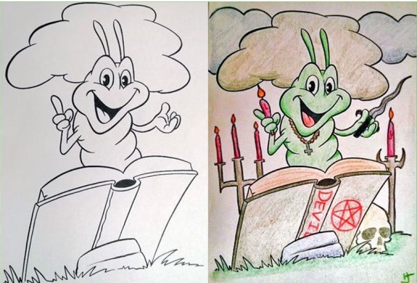 FOTOS: así terminan los libros infantiles para colorear cuando caen manos perversas