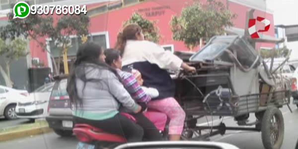 WhatsApp: familia se traslada en triciclo motorizado por la avenida Nicolás de Piérola