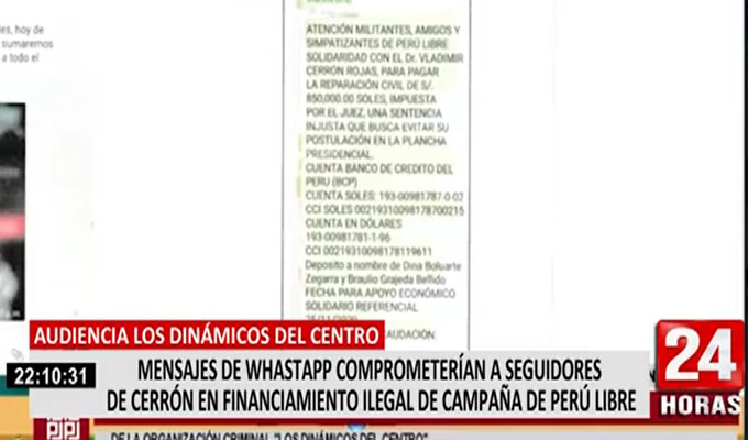 Dinámicos del Centro: mensajes de Whatsapp comprometerían a investigados en financiamiento ilegal de campaña de Perú Libre - Vimarsana News