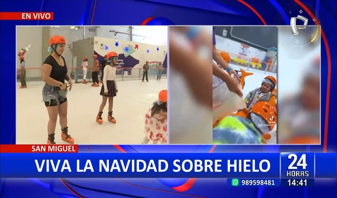 San Miguel: Grandes y pequeños viven la navidad sobre hielo