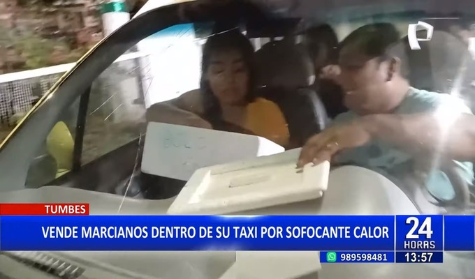 Tumbes: Taxista vende marcianos dentro de su vehículo por sofocante calor