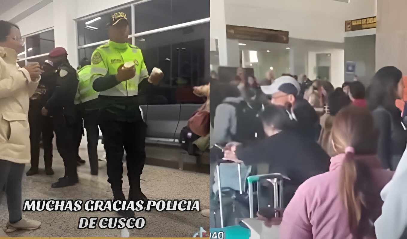 Noble acto de policías se hace viral: ofrecen bebidas calientes a pasajeros varados en aeropuerto de Cusco