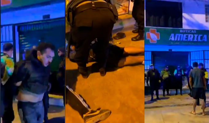 Robo frustrado en farmacia de Comas: policía captura a uno de los delincuentes