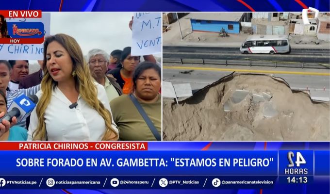 Patricia Chirinos sobre forado en av. Gambetta: "Esta vía se va a desplomar en cualquier momento"